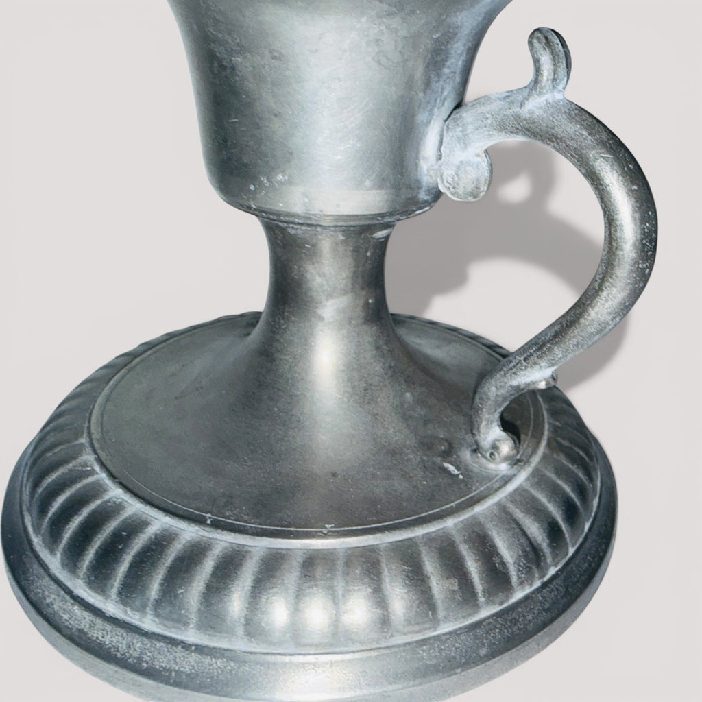 Antique Pewter Whale Oil Finger Lamp with Double Tube Burner