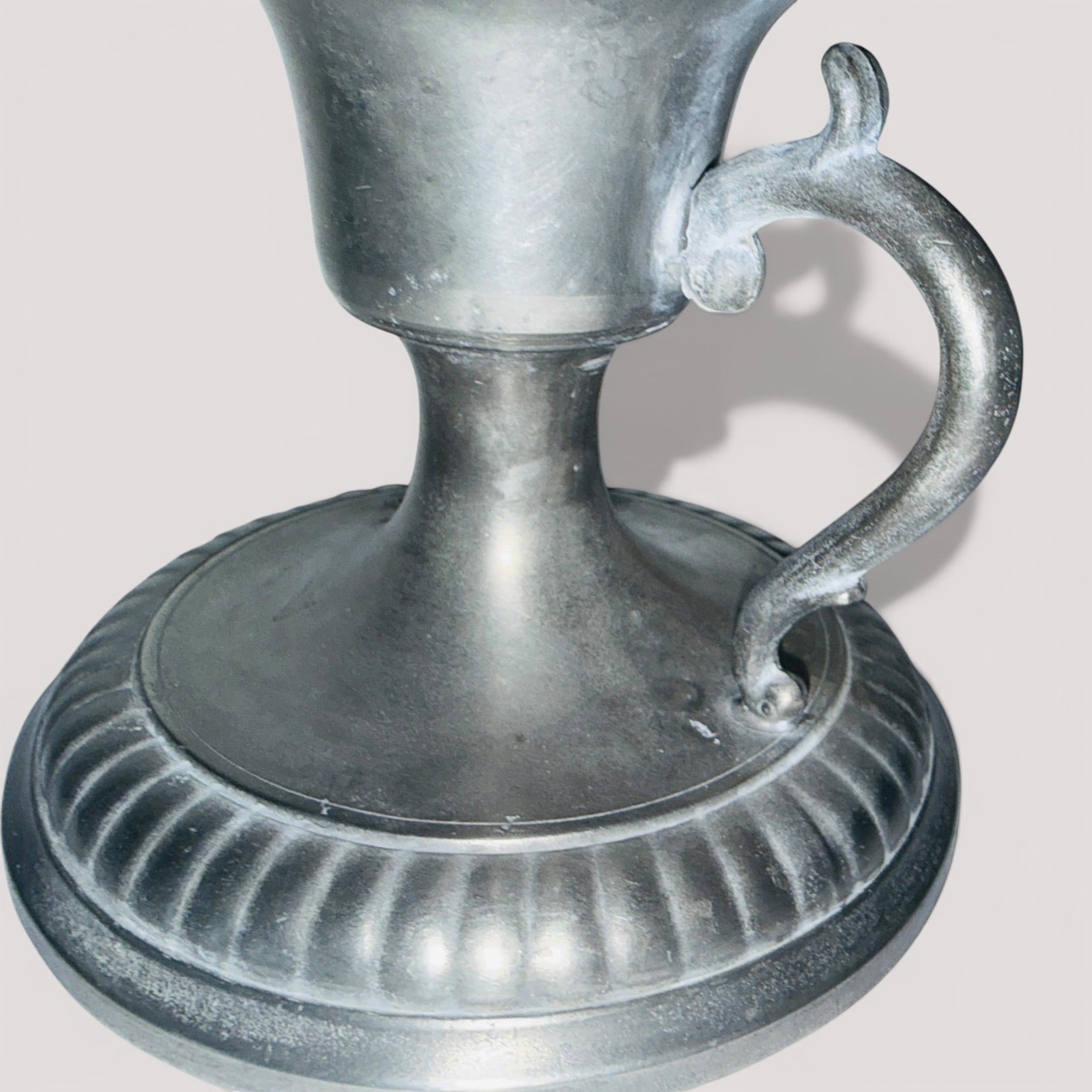 Antique Pewter Whale Oil Finger Lamp with Double Tube Burner