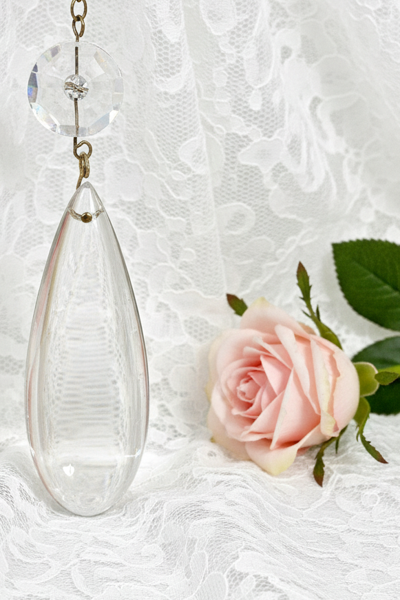 1 Vintage Clear 5" Half Pear Crystal Pendalogue Prism Hand Polished w/ Bead 6.75 - AntiquesEtcetera1 Vintage Clear 5" Half Pear Crystal Pendalogue Prism Hand Polished w/ Bead 6.75AntiqueAntiquesEtcetera