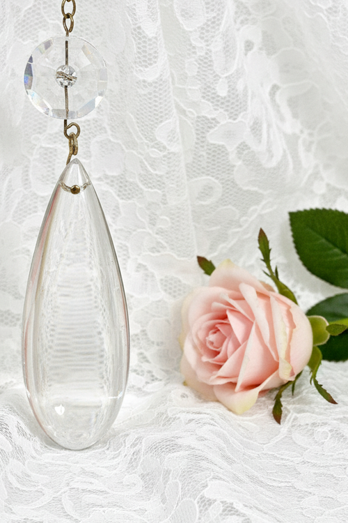 1 Vintage Clear 5" Half Pear Crystal Pendalogue Prism Hand Polished w/ Bead 6.75 - AntiquesEtcetera1 Vintage Clear 5" Half Pear Crystal Pendalogue Prism Hand Polished w/ Bead 6.75AntiqueAntiquesEtcetera