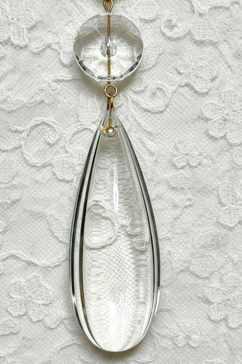 1 Vintage Clear 5" Half Pear Crystal Pendalogue Prism Hand Polished w/ Bead 6.75 - AntiquesEtcetera1 Vintage Clear 5" Half Pear Crystal Pendalogue Prism Hand Polished w/ Bead 6.75AntiqueAntiquesEtcetera