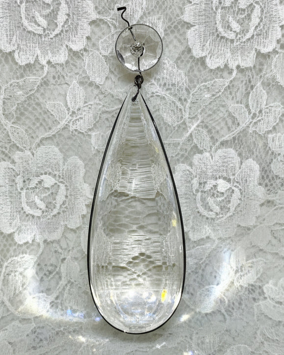 1 Vintage Clear 6" Half Pear Crystal Pendalogue Prism Hand Polished w/ Beads 8" - AntiquesEtcetera1 Vintage Clear 6" Half Pear Crystal Pendalogue Prism Hand Polished w/ Beads 8"AntiqueAntiquesEtcetera