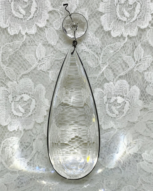 1 Vintage Clear 6" Half Pear Crystal Pendalogue Prism Hand Polished w/ Beads 8" - AntiquesEtcetera1 Vintage Clear 6" Half Pear Crystal Pendalogue Prism Hand Polished w/ Beads 8"AntiqueAntiquesEtcetera