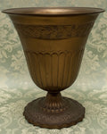 10 5/8" Solid Brass Footed Urn / Pot Embossed Floral Rolled Top Rim 9 5/8" Diam.AntiquesEtcetera