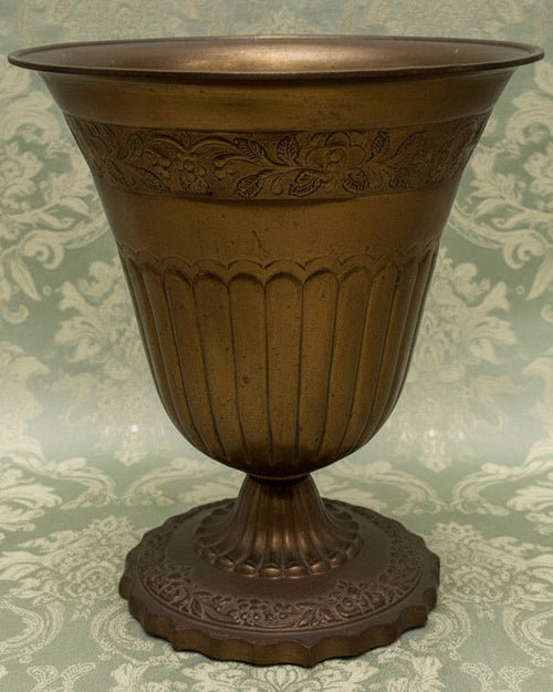10 5/8" Solid Brass Footed Urn / Pot Embossed Floral Rolled Top Rim 9 5/8" Diam. - AntiquesEtcetera10 5/8" Solid Brass Footed Urn / Pot Embossed Floral Rolled Top Rim 9 5/8" Diam.AntiquesEtceteraAntiquesEtcetera