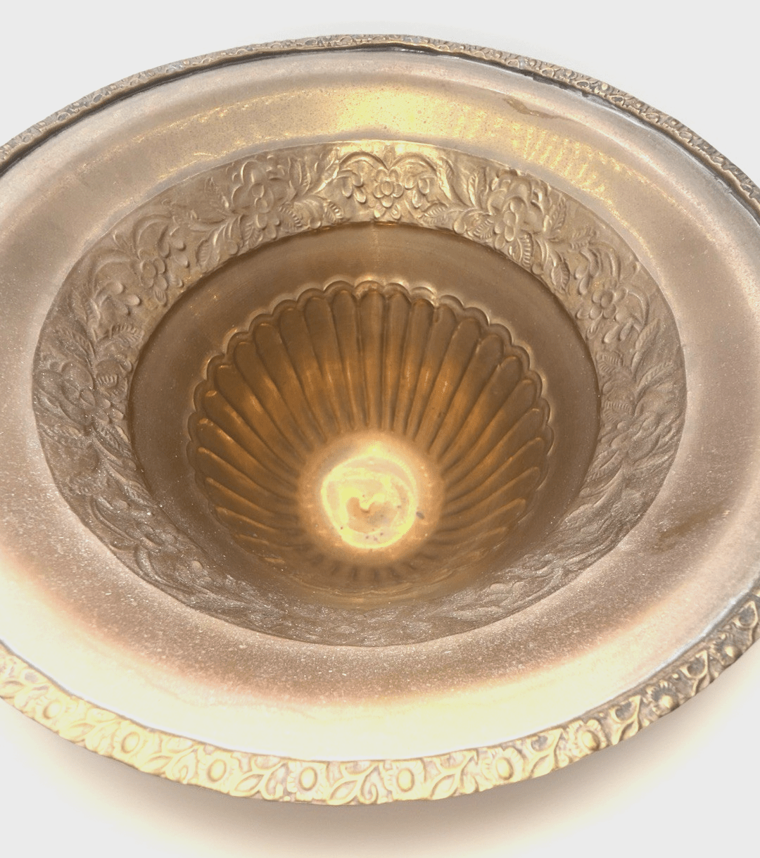 10 5/8" Solid Brass Footed Urn / Pot Embossed Floral Rolled Top Rim 9 5/8" Diam. - AntiquesEtcetera10 5/8" Solid Brass Footed Urn / Pot Embossed Floral Rolled Top Rim 9 5/8" Diam.AntiquesEtceteraAntiquesEtcetera
