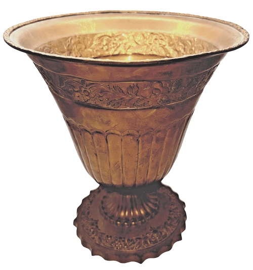 10 5/8" Solid Brass Footed Urn / Pot Embossed Floral Rolled Top Rim 9 5/8" Diam. - AntiquesEtcetera10 5/8" Solid Brass Footed Urn / Pot Embossed Floral Rolled Top Rim 9 5/8" Diam.AntiquesEtceteraAntiquesEtcetera
