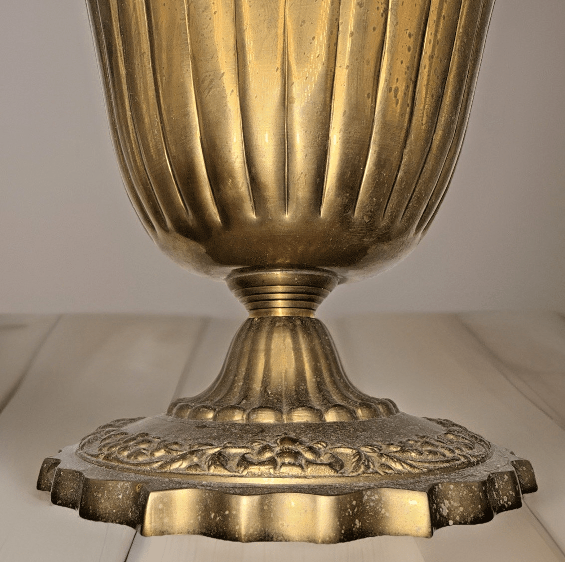 10 5/8" Solid Brass Footed Urn / Pot Embossed Floral Rolled Top Rim 9 5/8" Diam. - AntiquesEtcetera10 5/8" Solid Brass Footed Urn / Pot Embossed Floral Rolled Top Rim 9 5/8" Diam.AntiquesEtceteraAntiquesEtcetera