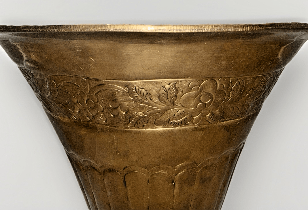 10 5/8" Solid Brass Footed Urn / Pot Embossed Floral Rolled Top Rim 9 5/8" Diam. - AntiquesEtcetera10 5/8" Solid Brass Footed Urn / Pot Embossed Floral Rolled Top Rim 9 5/8" Diam.AntiquesEtceteraAntiquesEtcetera