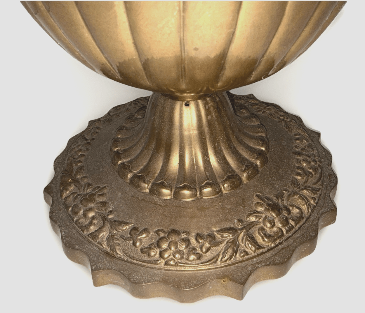 10 5/8" Solid Brass Footed Urn / Pot Embossed Floral Rolled Top Rim 9 5/8" Diam. - AntiquesEtcetera10 5/8" Solid Brass Footed Urn / Pot Embossed Floral Rolled Top Rim 9 5/8" Diam.AntiquesEtceteraAntiquesEtcetera