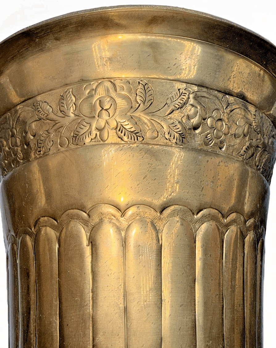 10 5/8" Solid Brass Footed Urn / Pot Embossed Floral Rolled Top Rim 9 5/8" Diam. - AntiquesEtcetera10 5/8" Solid Brass Footed Urn / Pot Embossed Floral Rolled Top Rim 9 5/8" Diam.AntiquesEtceteraAntiquesEtcetera