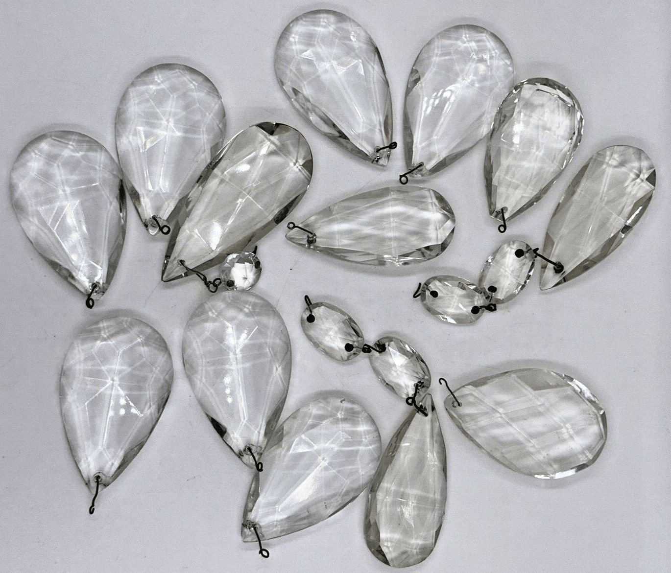 13 Vintage Crystal Almond Pendalogue Prisms Large - each about 3" Long - AntiquesEtcetera13 Vintage Crystal Almond Pendalogue Prisms Large - each about 3" LongUnbrandedAntiquesEtcetera