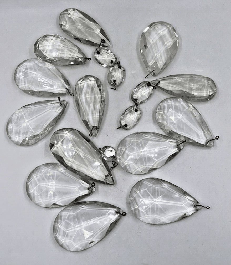 13 Vintage Crystal Almond Pendalogue Prisms Large - each about 3" Long - AntiquesEtcetera13 Vintage Crystal Almond Pendalogue Prisms Large - each about 3" LongUnbrandedAntiquesEtcetera