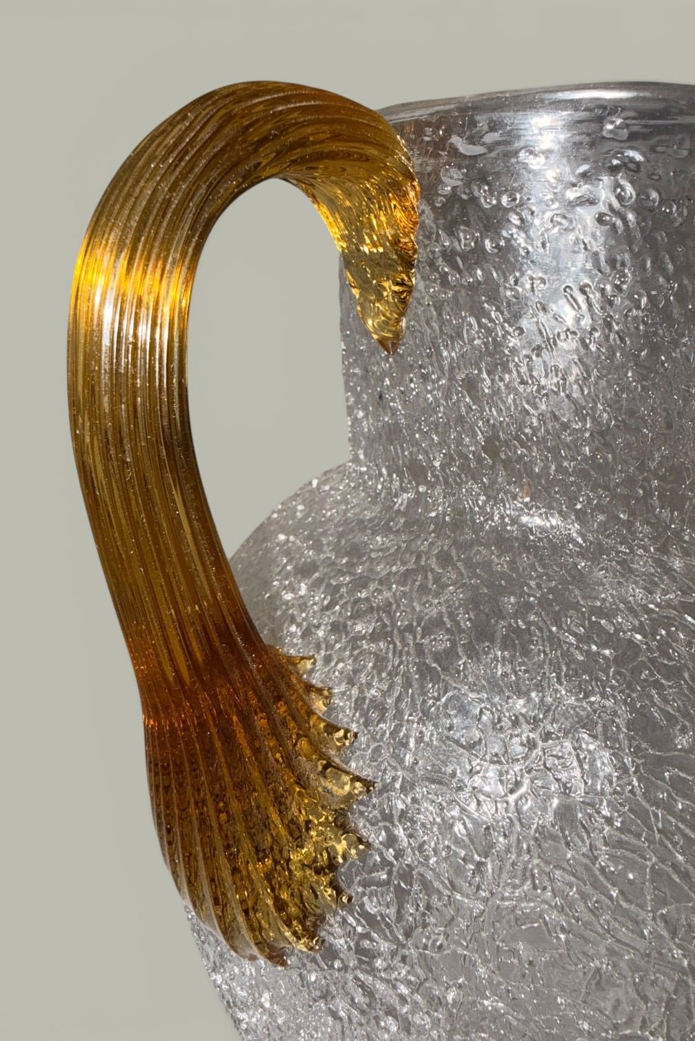 1800s Overshot Glass Milk Pitcher with Amber Reeded Handle - Bulbous Form - AntiquesEtcetera1800s Overshot Glass Milk Pitcher with Amber Reeded Handle - Bulbous FormAntique Serving PitcherAntiquesEtceteraAntiquesEtcetera