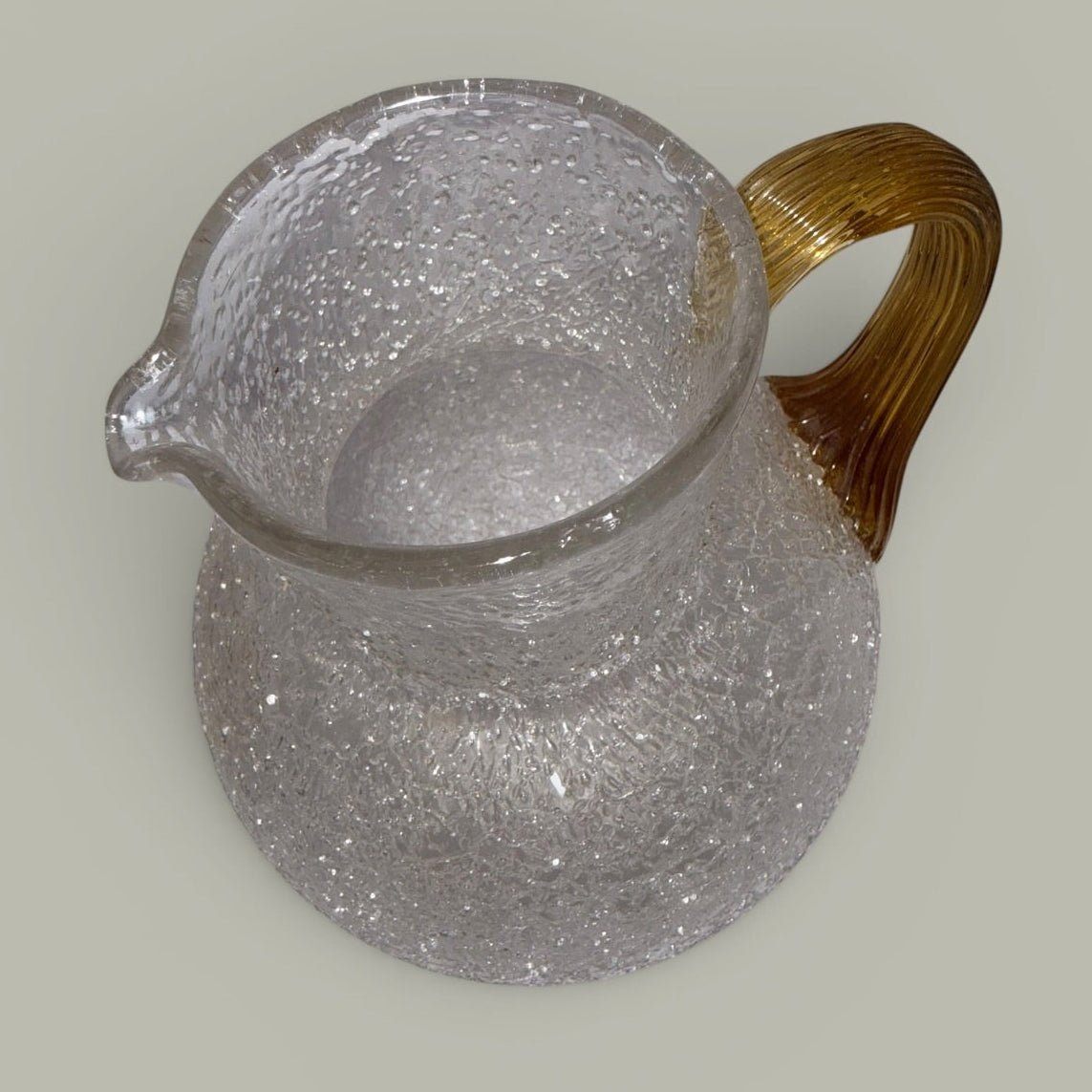 1800s Overshot Glass Milk Pitcher with Amber Reeded Handle - Bulbous Form - AntiquesEtcetera1800s Overshot Glass Milk Pitcher with Amber Reeded Handle - Bulbous FormAntique Serving PitcherAntiquesEtceteraAntiquesEtcetera