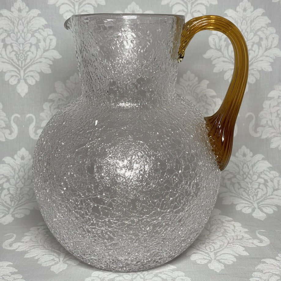 1800s Overshot Glass Milk Pitcher with Amber Reeded Handle - Bulbous Form - AntiquesEtcetera1800s Overshot Glass Milk Pitcher with Amber Reeded Handle - Bulbous FormAntique Serving PitcherAntiquesEtceteraAntiquesEtcetera
