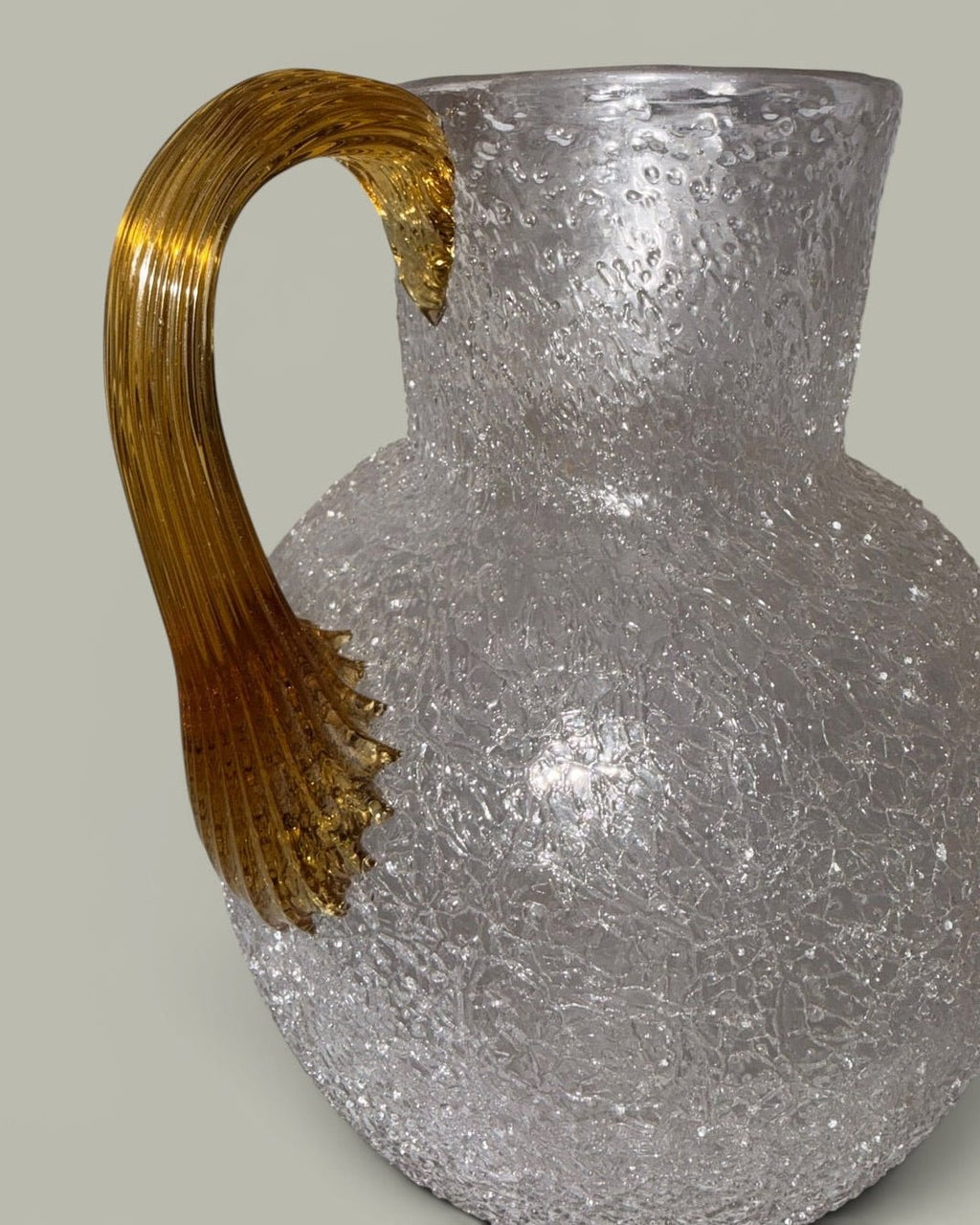1800s Overshot Glass Milk Pitcher with Amber Reeded Handle - Bulbous Form - AntiquesEtcetera1800s Overshot Glass Milk Pitcher with Amber Reeded Handle - Bulbous FormAntique Serving PitcherAntiquesEtceteraAntiquesEtcetera