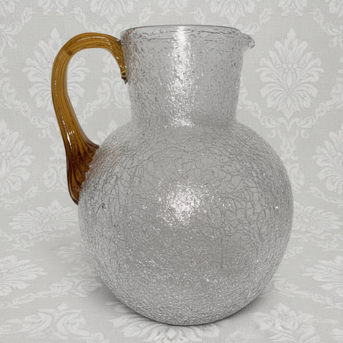 1800s Overshot Glass Milk Pitcher with Amber Reeded Handle - Bulbous Form - AntiquesEtcetera1800s Overshot Glass Milk Pitcher with Amber Reeded Handle - Bulbous FormAntique Serving PitcherAntiquesEtceteraAntiquesEtcetera