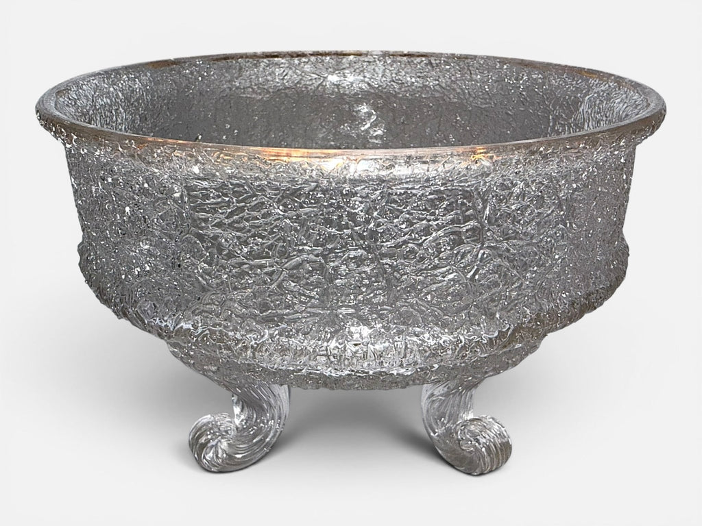 1880S Overshot Glass 4-Footed Sauce Bowl with Curled and Reeded FeetAntiquesEtcetera