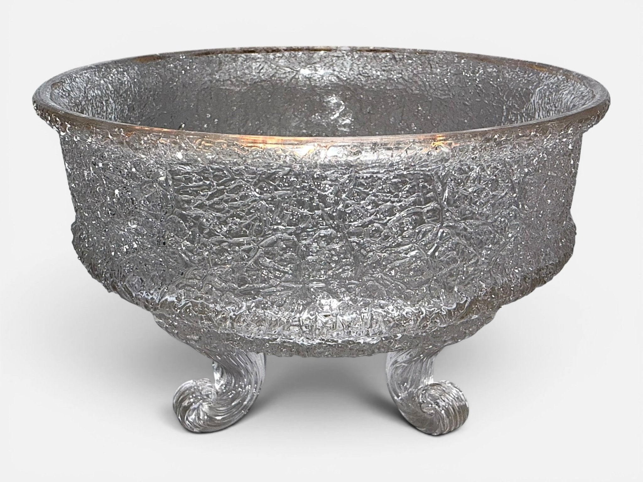 1880S Overshot Glass 4-Footed Sauce Bowl with Curled and Reeded FeetAntiquesEtcetera
