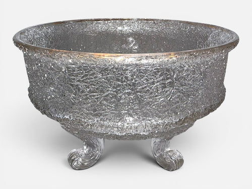 1880S Overshot Glass 4-Footed Sauce Bowl with Curled and Reeded FeetAntiquesEtcetera