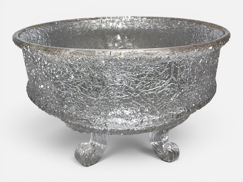 1880S Overshot Glass 4-Footed Sauce Bowl with Curled and Reeded FeetAntiquesEtcetera
