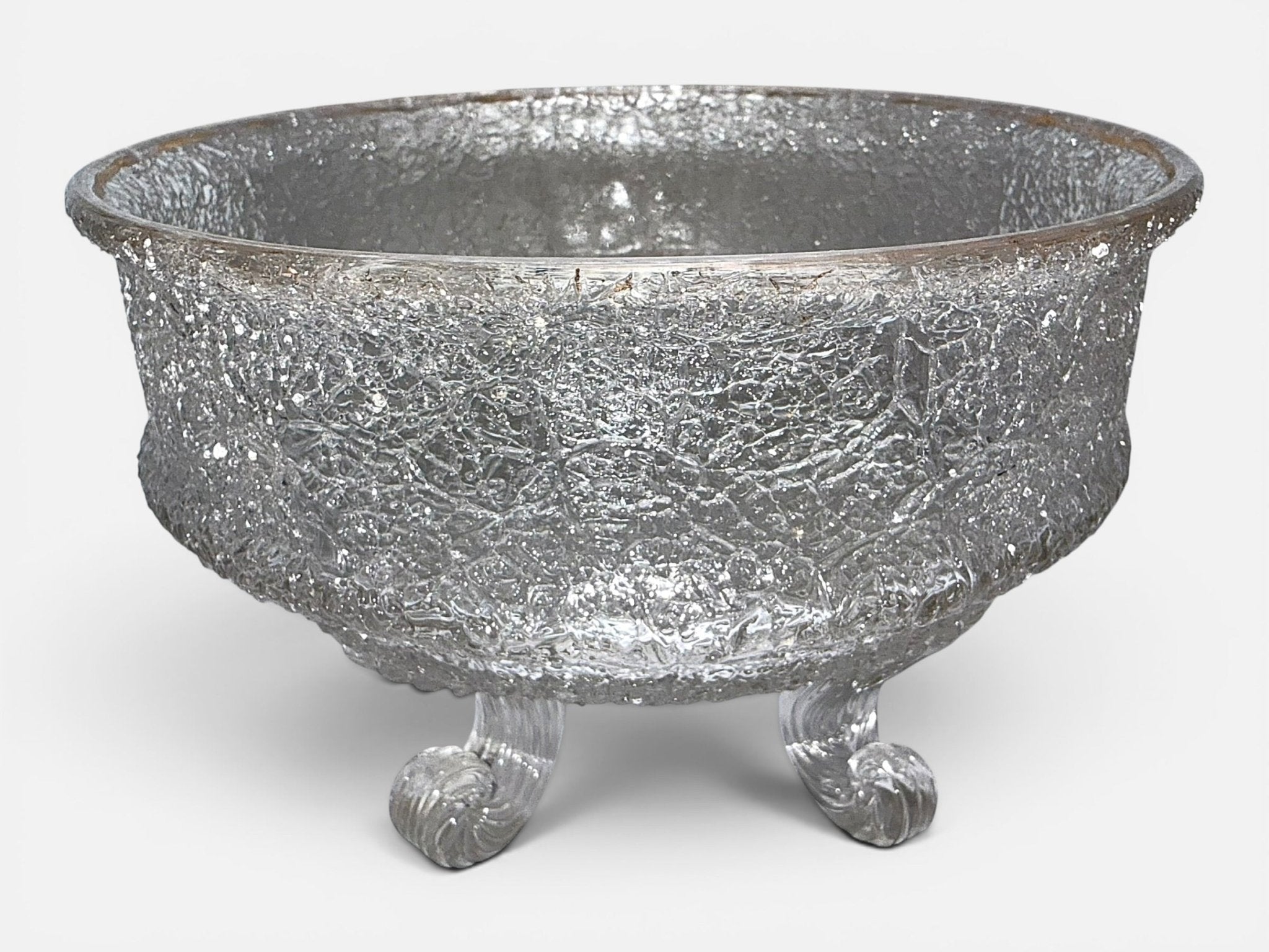 1880S Overshot Glass 4-Footed Sauce Bowl with Curled and Reeded FeetAntiquesEtcetera