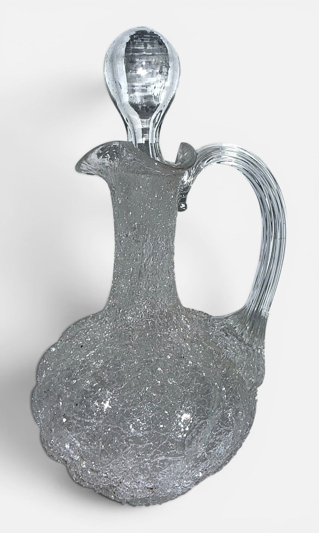 1880s Overshot Glass Cruet. Diagonal Swirled Body, Reeded Handle, Hollow StopperAntiquesEtcetera