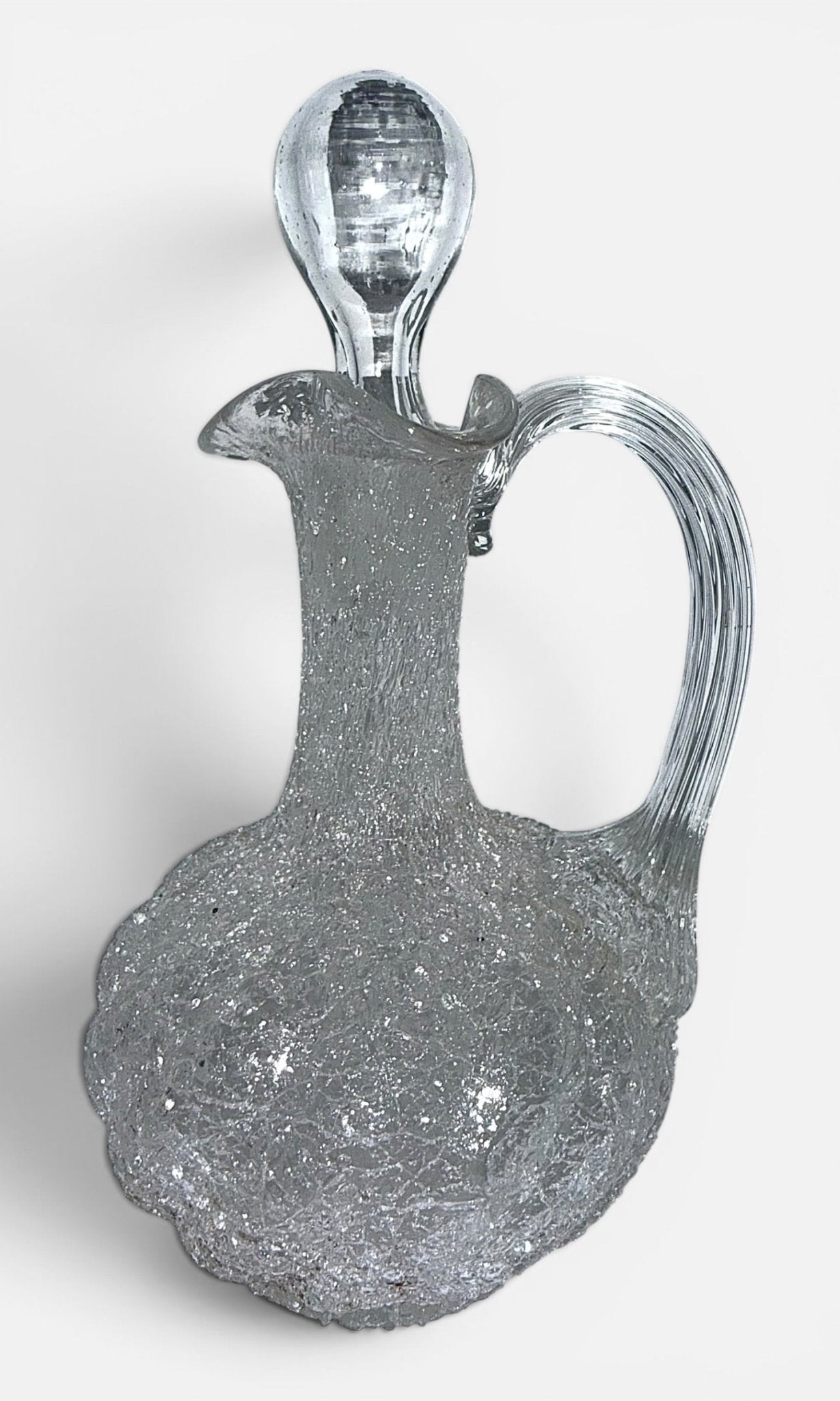 1880s Overshot Glass Cruet. Diagonal Swirled Body, Reeded Handle, Hollow StopperAntiquesEtcetera