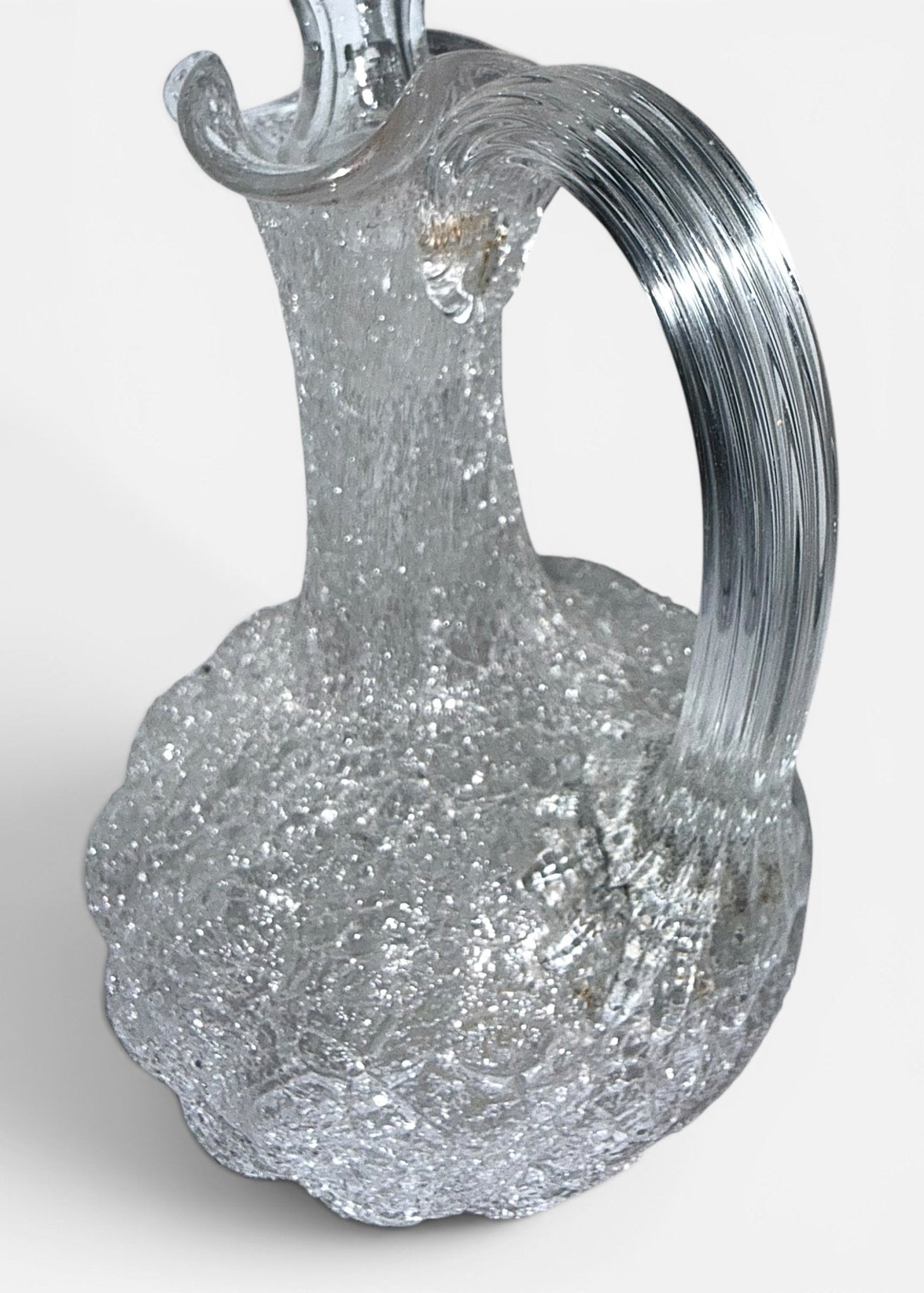 1880s Overshot Glass Cruet. Diagonal Swirled Body, Reeded Handle, Hollow StopperAntiquesEtcetera