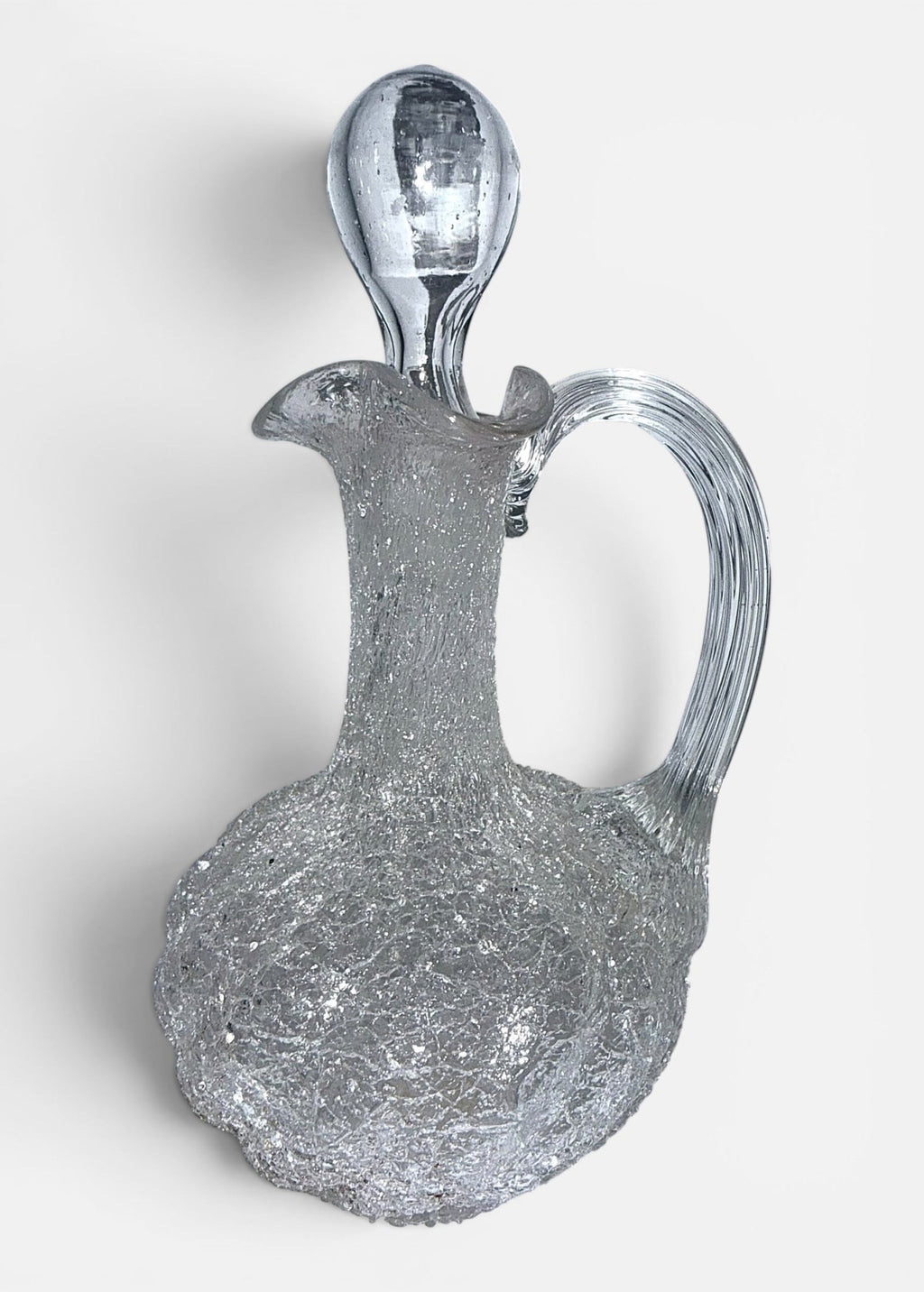 1880s Overshot Glass Cruet. Diagonal Swirled Body, Reeded Handle, Hollow StopperAntiquesEtcetera
