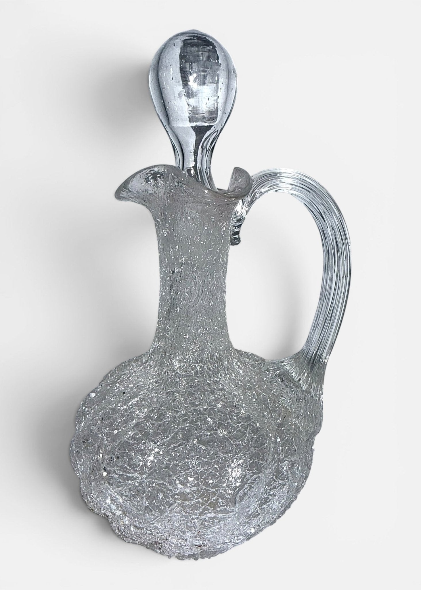 1880s Overshot Glass Cruet. Diagonal Swirled Body, Reeded Handle, Hollow StopperAntiquesEtcetera