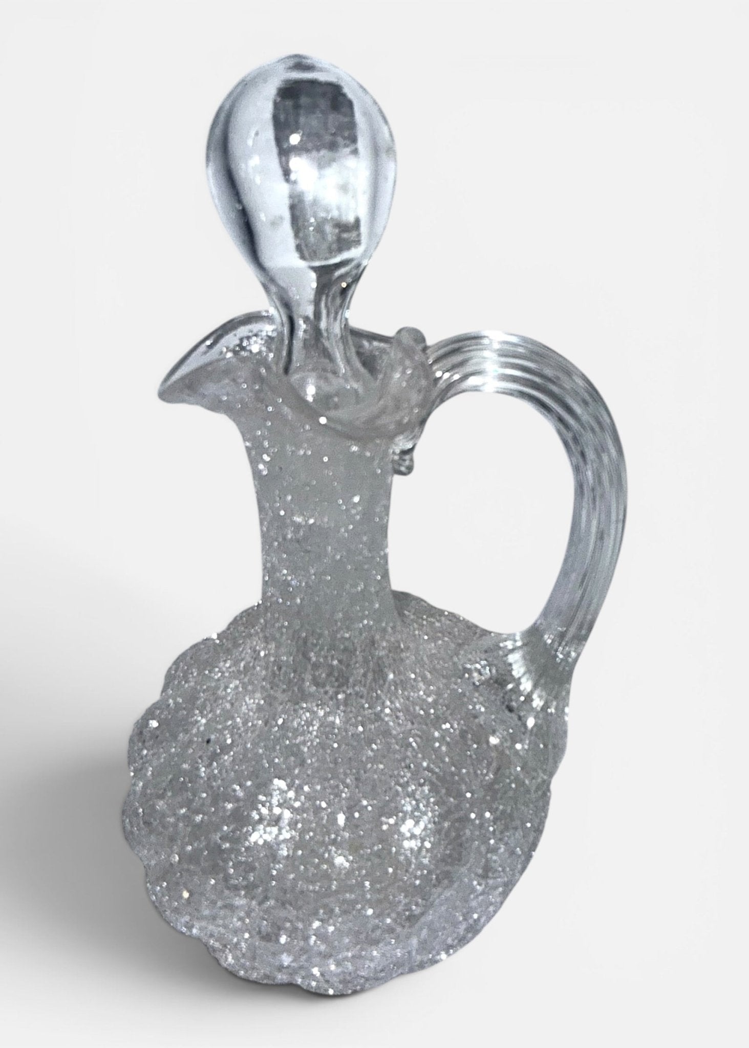 1880s Overshot Glass Cruet. Diagonal Swirled Body, Reeded Handle, Hollow StopperAntiquesEtcetera