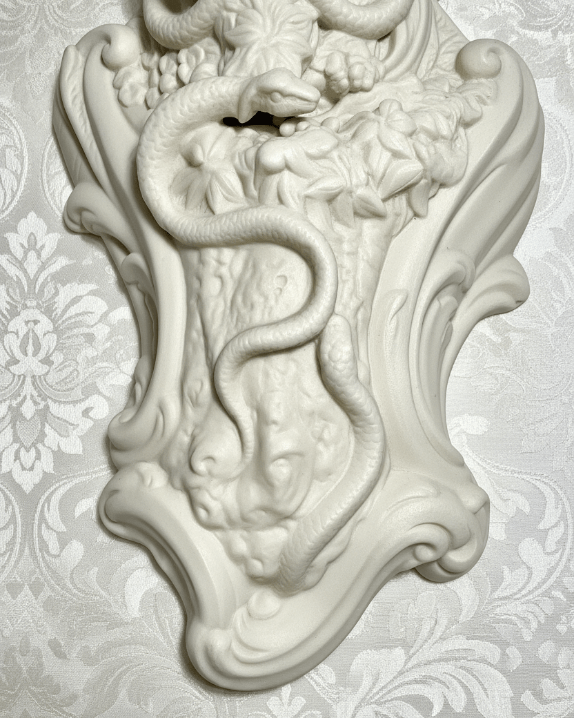19th C. Parian Ware Wall Shelf Art Nouveau Mother's Love Swan vs SerpentsAntiquesEtcetera