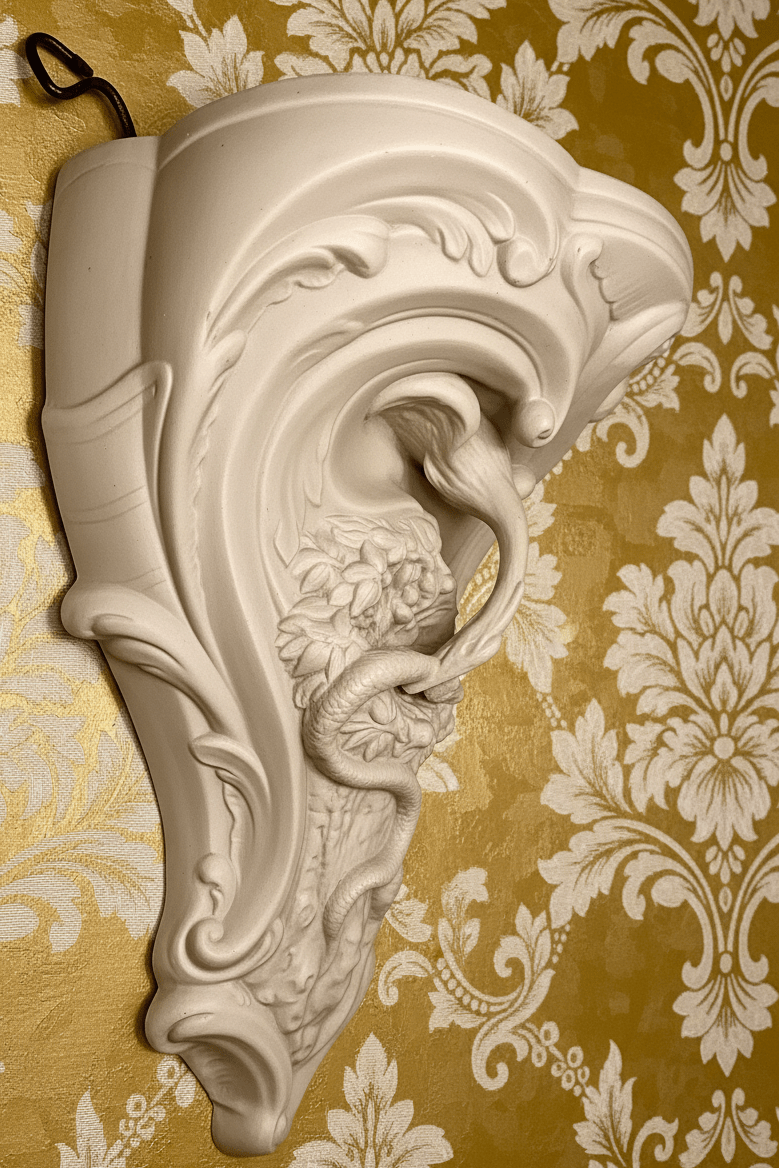19th C. Parian Ware Wall Shelf Art Nouveau Mother's Love Swan vs SerpentsAntiquesEtcetera