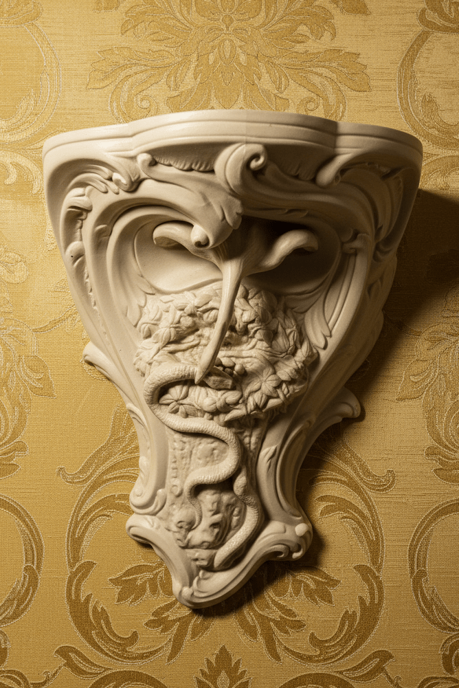 19th C. Parian Ware Wall Shelf Art Nouveau Mother's Love Swan vs SerpentsAntiquesEtcetera