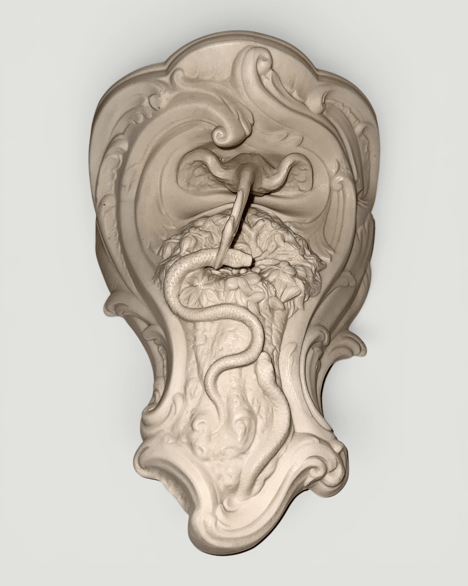 19th C. Parian Ware Wall Shelf Art Nouveau Mother's Love Swan vs SerpentsAntiquesEtcetera