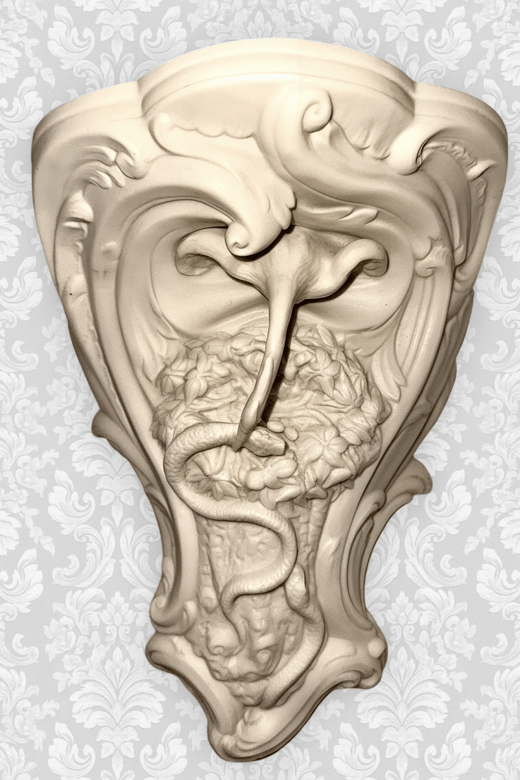 19th C. Parian Ware Wall Shelf Art Nouveau Mother's Love Swan vs SerpentsAntiquesEtcetera