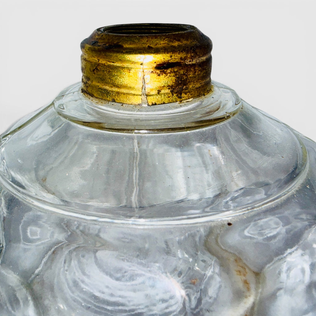 Antique 8 Panel Kerosene Oil Finger Lamp w/ Burner, Wick and Pie Crust Chimney