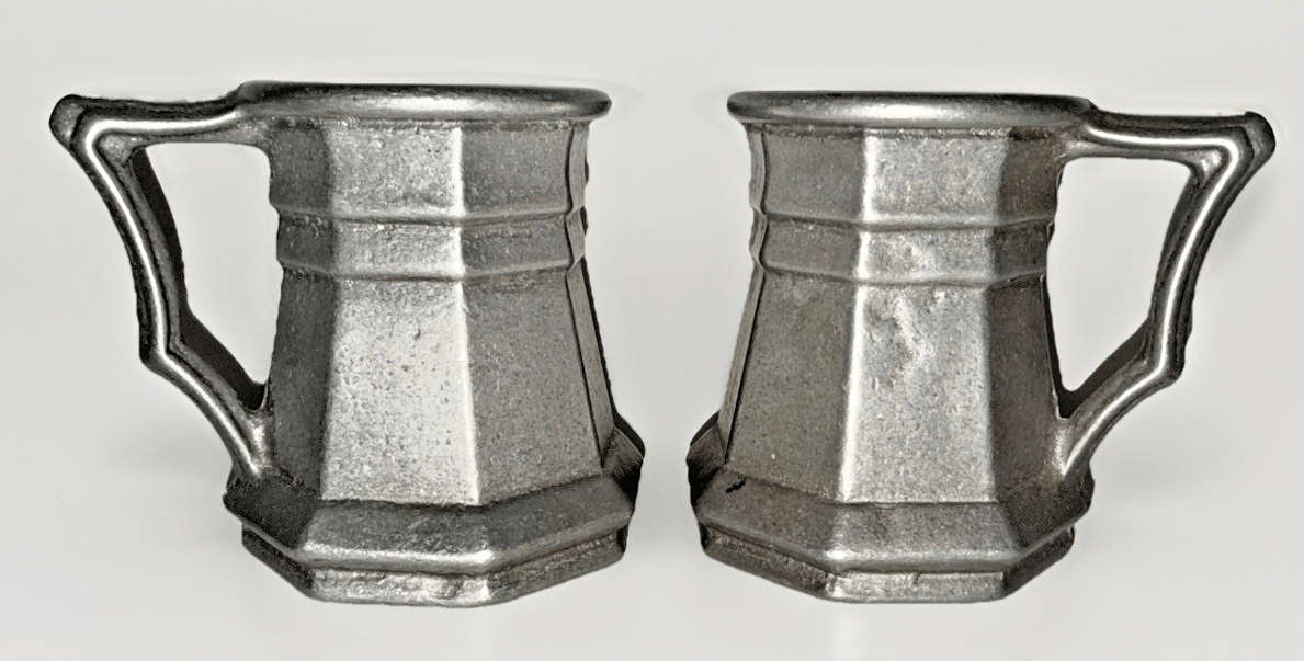 2 Antique Pewter 4 oz. Tankards Octagonal Body with Art Deco Styling / Handles - AntiquesEtcetera2 Antique Pewter 4 oz. Tankards Octagonal Body with Art Deco Styling / HandlesUnbrandedAntiquesEtcetera