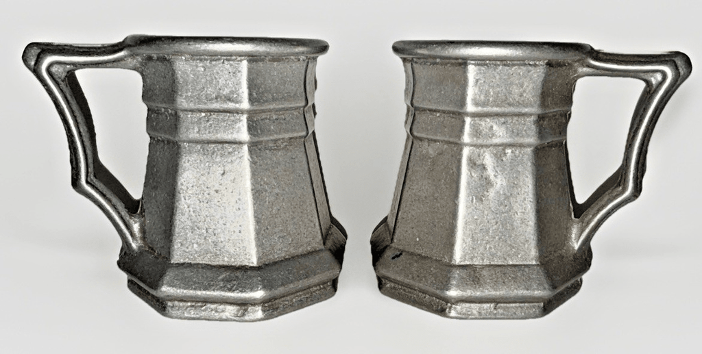 2 Antique Pewter 4 oz. Tankards Octagonal Body with Art Deco Styling / Handles - AntiquesEtcetera2 Antique Pewter 4 oz. Tankards Octagonal Body with Art Deco Styling / HandlesUnbrandedAntiquesEtcetera
