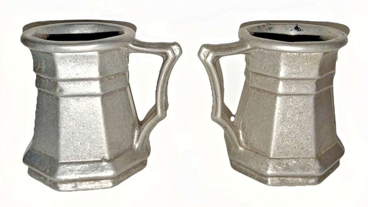 2 Antique Pewter 4 oz. Tankards Octagonal Body with Art Deco Styling / Handles - AntiquesEtcetera2 Antique Pewter 4 oz. Tankards Octagonal Body with Art Deco Styling / HandlesUnbrandedAntiquesEtcetera