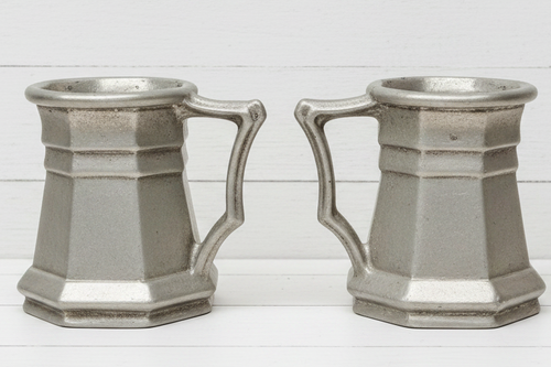 2 Antique Pewter 4 oz. Tankards Octagonal Body with Art Deco Styling / Handles - AntiquesEtcetera2 Antique Pewter 4 oz. Tankards Octagonal Body with Art Deco Styling / HandlesUnbrandedAntiquesEtcetera