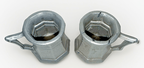 2 Antique Pewter 4 oz. Tankards Octagonal Body with Art Deco Styling / Handles - AntiquesEtcetera2 Antique Pewter 4 oz. Tankards Octagonal Body with Art Deco Styling / HandlesUnbrandedAntiquesEtcetera