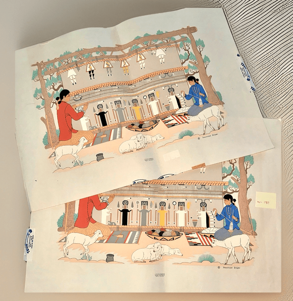 2 Harrison Begay TEWA Silk Screen Reproductions Two Navajo Women Weaving 26 x 18 - AntiquesEtcetera2 Harrison Begay TEWA Silk Screen Reproductions Two Navajo Women Weaving 26 x 18AntiquesEtceteraAntiquesEtcetera