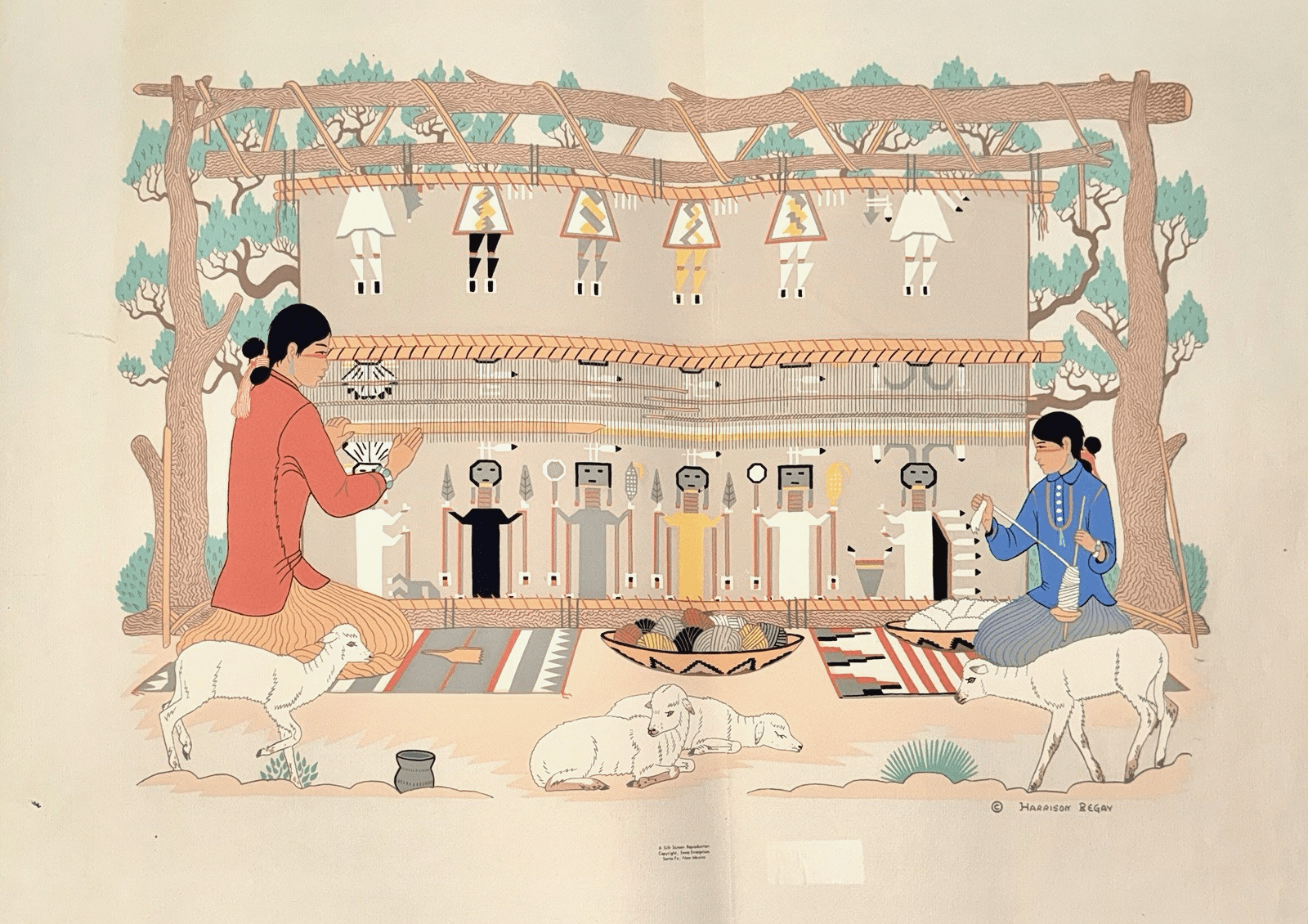 2 Harrison Begay TEWA Silk Screen Reproductions Two Navajo Women Weaving 26 x 18 - AntiquesEtcetera2 Harrison Begay TEWA Silk Screen Reproductions Two Navajo Women Weaving 26 x 18AntiquesEtceteraAntiquesEtcetera