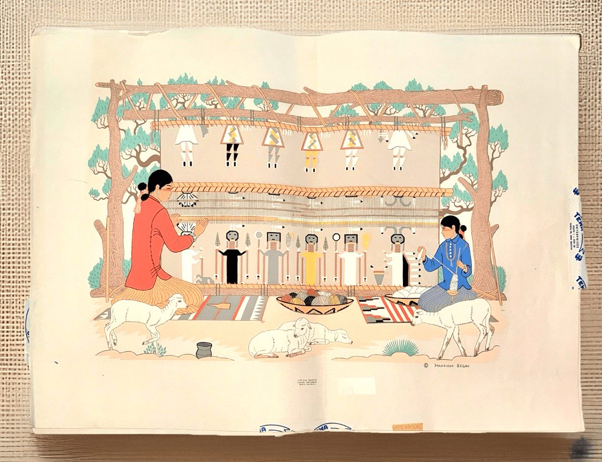 2 Harrison Begay TEWA Silk Screen Reproductions Two Navajo Women Weaving 26 x 18 - AntiquesEtcetera2 Harrison Begay TEWA Silk Screen Reproductions Two Navajo Women Weaving 26 x 18AntiquesEtceteraAntiquesEtcetera