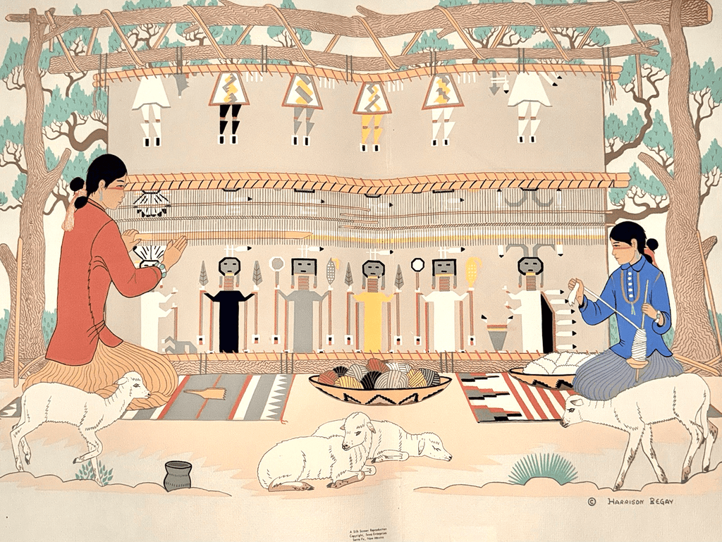 2 Harrison Begay TEWA Silk Screen Reproductions Two Navajo Women Weaving 26 x 18 - AntiquesEtcetera2 Harrison Begay TEWA Silk Screen Reproductions Two Navajo Women Weaving 26 x 18AntiquesEtceteraAntiquesEtcetera