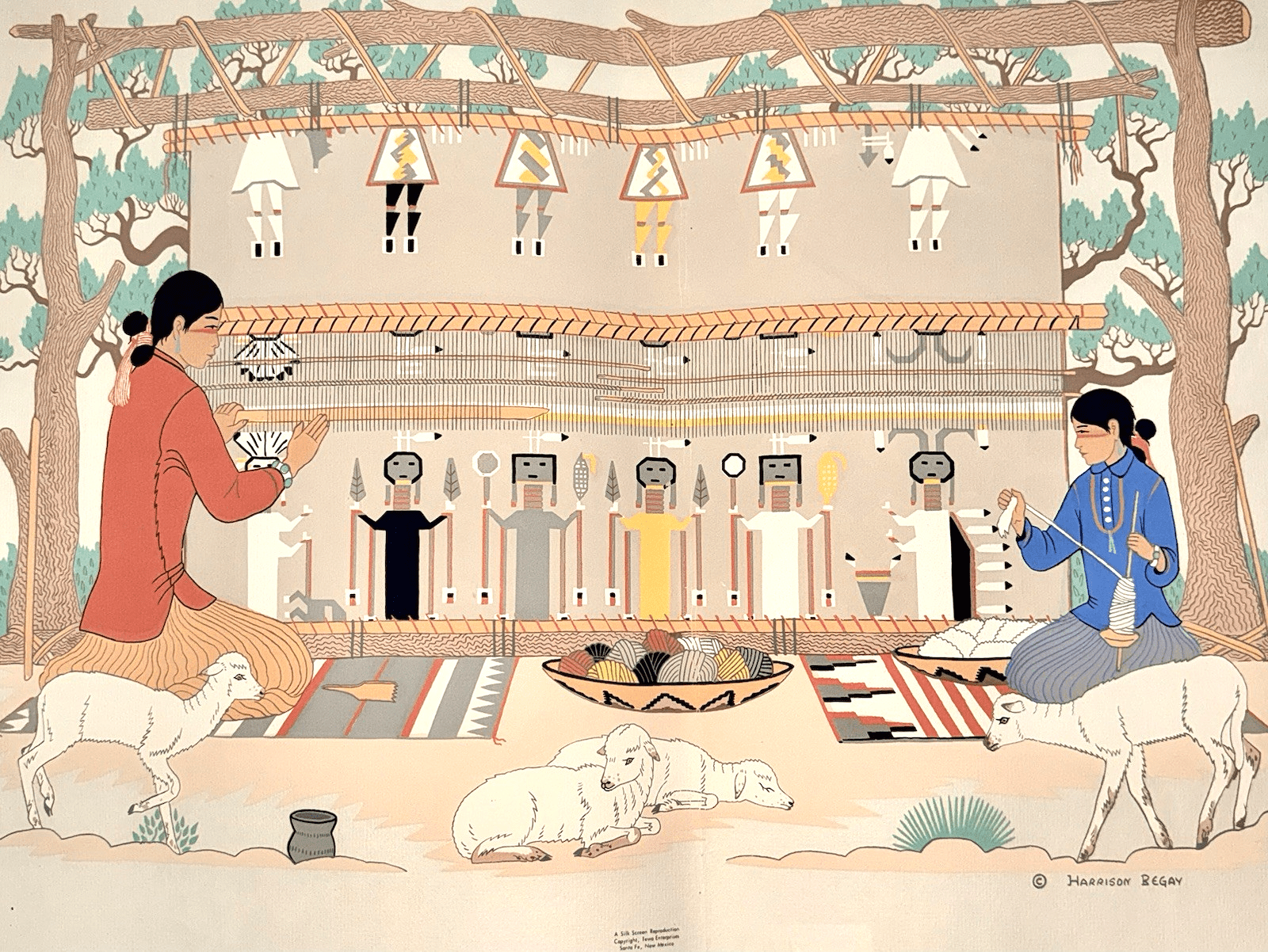 2 Harrison Begay TEWA Silk Screen Reproductions Two Navajo Women Weaving 26 x 18 - AntiquesEtcetera2 Harrison Begay TEWA Silk Screen Reproductions Two Navajo Women Weaving 26 x 18AntiquesEtceteraAntiquesEtcetera