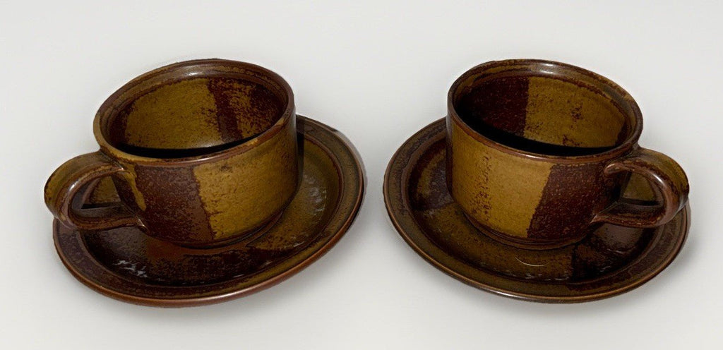 2 Iron Mountain Nancy Lamb Patterson Coffee Cups with Saucers Roan Stoneware - AntiquesEtcetera2 Iron Mountain Nancy Lamb Patterson Coffee Cups with Saucers Roan StonewareStone Mountain Roan Mountain StonewareAntiquesEtcetera